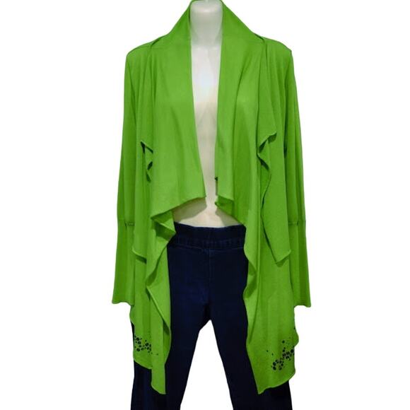 Aldo Martins Cascading Open Front Cardigan with Back Tie, Lime Green, Size 8 - Picture 1 of 5